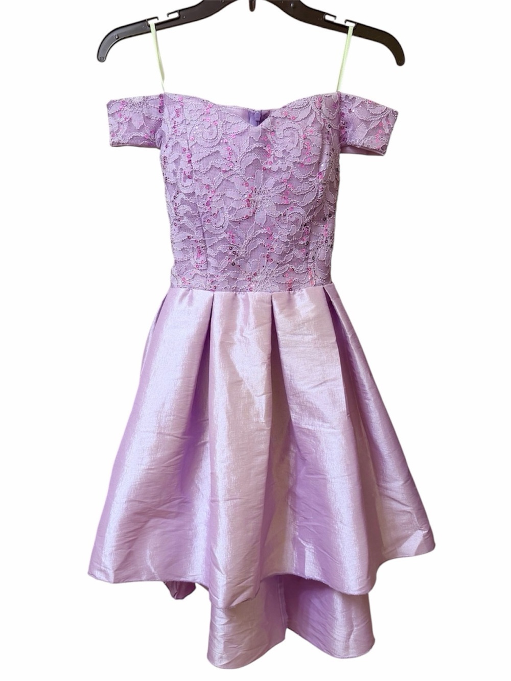 VTG Rory USA PROM HOMECOMING Lilac Off the Shoulder Flared Hem Dress Size Small